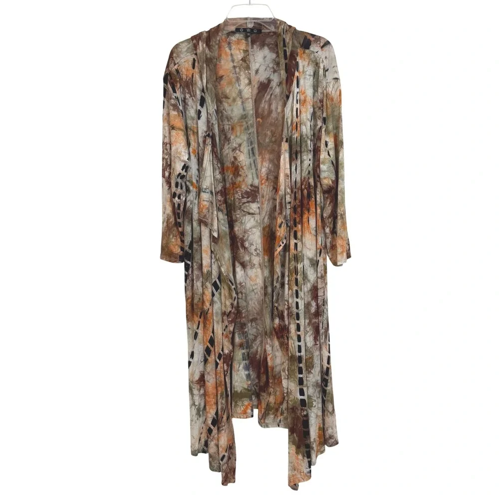 Coin 1804 3X Hooded Duster Kimono Tie Dye Waterfall Earth Tone Anthropologie - Picture 3 of 9